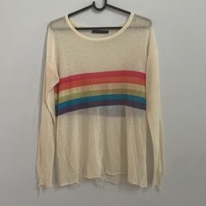 Signature 8 distressed thin rainbow sweater